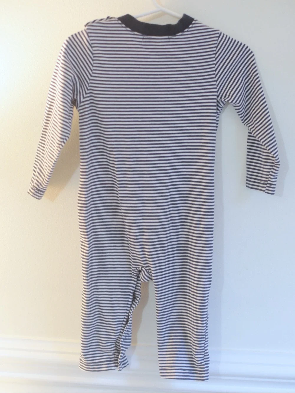 Tara Collection 12M Navy Stripe Tool Embroidered Long Sleeve Romper